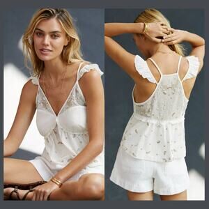 NWT Anthropologie Embellished Cami White Tank Top - Size XS